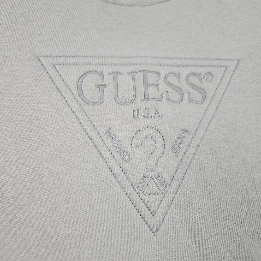 Guess Los Angeles Mens Small Tan Beige Embroidered Triangle Logo T-Shirt Cotton - Picture 3 of 4
